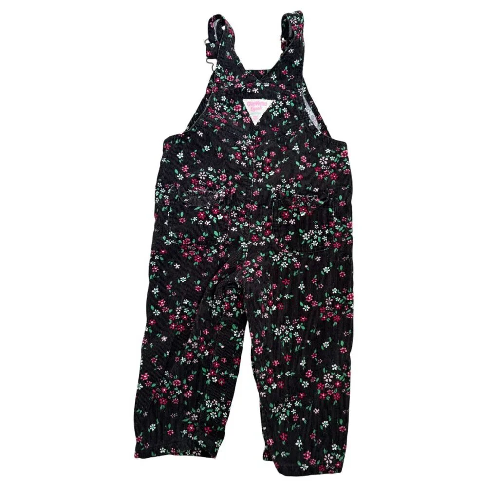 OshKosh B'Gosh Overalls Girls 12 months Corduroy Floral Flowers Pink Tag